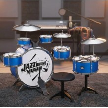 Дитяча барабанна установка Jazz Drum Music 16 предметів 6 барабанів 3 тарілки зі стільцем Синій Дитяча барабанна установка Jazz Drum Music 16 предметів 6 барабанів 3 тарілки зі стільцем Синій