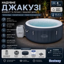 Надувне джакузі Bestway Lay-Z-Spa™ 6001C (180х66 см, 669 л) на 4 місця із системою AirJet (180 форсунок) та LED-дисплеєм Надувне джакузі Bestway Lay-Z-Spa™ 6001C (180х66 см, 669 л) на 4 місця із системою AirJet (180 форсунок) та LED-дисплеєм