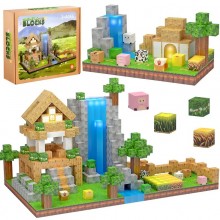 Магнитный конструктор Minecraft 138 блоков Домик с водопадом со светящимися кубиками Магнитный конструктор Minecraft 138 блоков Домик с водопадом со светящимися кубиками