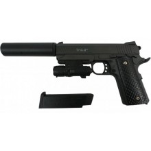 Страйкбольний пістолет Colt 1911 Rail Galaxy G25A з Глушником та Прицілом метал чорний Страйкбольний пістолет Colt 1911 Rail Galaxy G25A з Глушником та Прицілом метал чорний