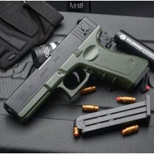 Дитячий Пістолет Glock 18C на кульках з гільзами та Глушником Зелений