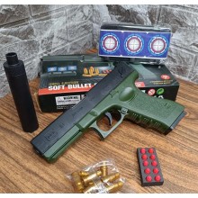  Дитячий Пістолет з мішенню Glock 18C на кульках з гільзами та Глушником Зелений