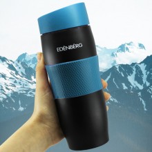 Термокружка Edenberg EB-622 380 мл Термос чашка Нержавеющая сталь с силиконовым нескользящим держателем Черно-Голубая